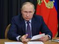 SOCHI, RUSSIA - SEPTEMBER 27, 2022: Russia s President Vladimir Putin is seen in his office in the Bocharov Ruchei resid