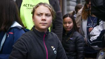 STOCKHOLM 20220902 Greta Thunberg pa plats pa Mynttorget i Stockholm da Fridays For Future haller upptakt inför den sto