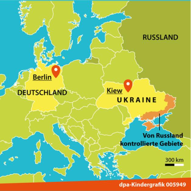 Die Grafik zeigt die Entfernung der beiden Städte Berlin und Kiew. Die Grafik zeigt die Entfernung der beiden Städte Berlin und Kiew.
