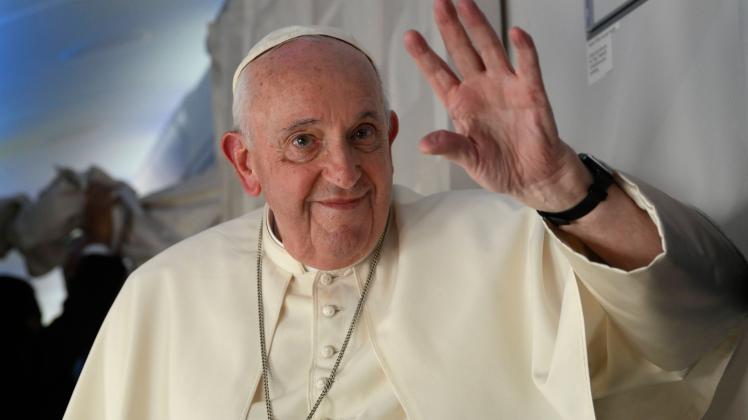 Bahrain , 2022/11/6 Pope Francis during the press conference on the plane taking him back from Awali to Rome Photograph