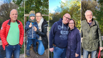 Definieren ihr persönliches Glück ganz unterschiedlich: Uwe R. (66), Laura Lehmpfuhl (34) mit ihrem Sohn, Siggi und Katja Falkus (52 & 46) und Peter Balduf (76). 