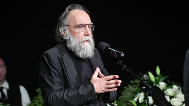 Moscow. The leader of the International Eurasian movement, the political scientist Alexander Dugin at a ceremony of far