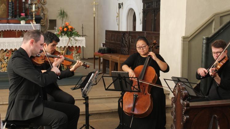 Jeffrey Myers (von links), Ryan Meehan, Estelle Choi und Jeremy Berry beeindruckten die Zuhörer als „Calidore String Quartet“ in der Klosterkirche Malgarten.