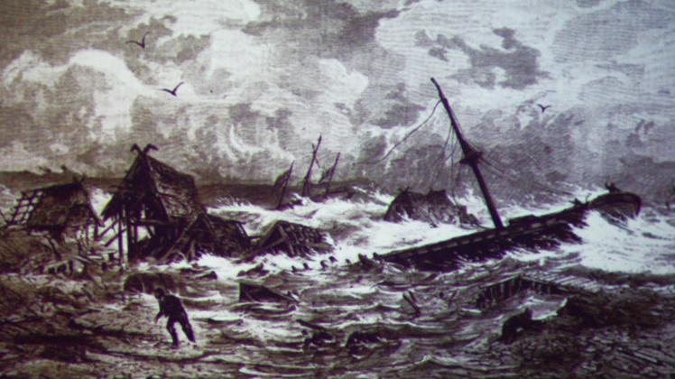 Der Orkan am 12. und 13. November 1872 zerstörte in Eckernförde viele Häuser in direkter Küstennähe, Menschen kamen aber nicht ums Leben.