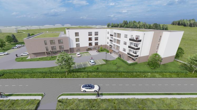 Zu dieser Visualisierung des Projektes von Norden aus erklärt Immotec-Architekt Mahdi Nasr, dass die Gebäudekubatur so geplant und von dem öffentlichen Raum so zurückgesetzt wurde, dass keine massive Einwirkung auf die benachbarten Grundstücke durch das Gebäude entstehen würden.