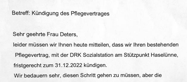 Haselünne DRK kündigt vier Wochen vor Weihnachten Pflegeverträge