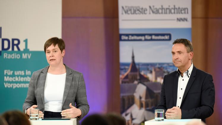 Stichwahl-Talk von NNN und NDR mit den Rostocker OB-Kandidaten: Eva-Maria Kröger und Michael Ebert stellten sich den Fragen der Moderatoren und des Publikums.