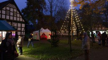 In Hüsede wurde um einen stilisierten Weihnachtsbaum auf dem Dorfplatz gefeiert.
