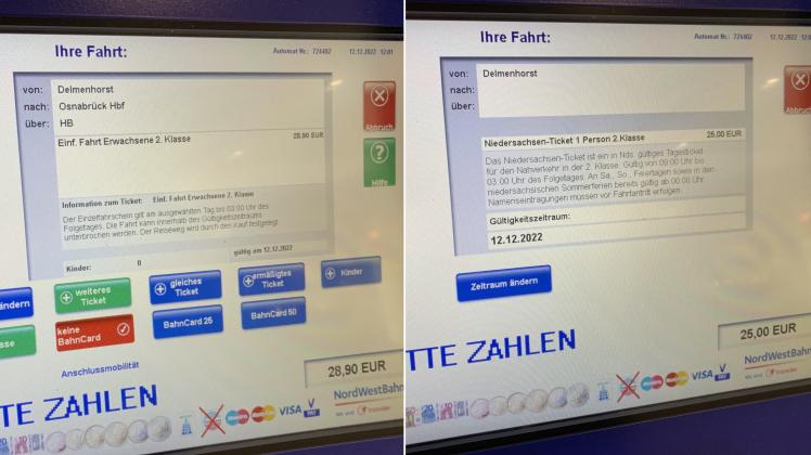 Ticketkauf am Fahrkartenautomaten der Nordwestbahn im Delmenhorster Bahnhof.