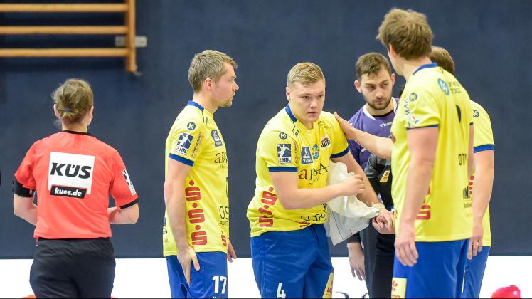 Svein Sveinnsson (M.) schied gegen die Eulen Ludwigshafen früh verletzt aus. Nun steht der Isländer beim HC Empor wieder bereit.
