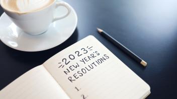 2023 New Year&apos;s Resolution Text on Note Pad
