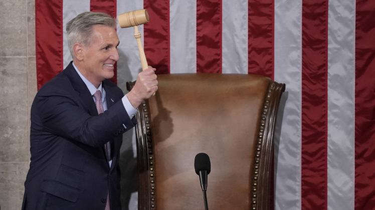 Rep. Kevin McCarthy, R-CA, raises the gavel after he was elected Speaker of the House at the U.S. Capitol in Washington,