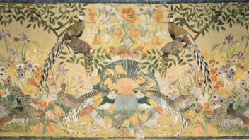 Seidenmalerei von Hedwig Woermann: Exotische Vögel und Blumen