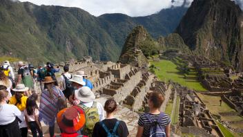 Tourists at Machu Picchu , Peru