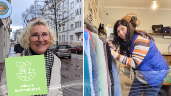 Second-Hand-Kundin Dr. Marianne Ludewig vor dem „Mano-a-Mano“ in Hamburg-Ottensen.
