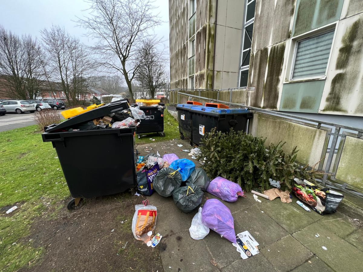 Gelbe Tonnen falsch befüllt: Wilder Müll verdreckt Rendsburg