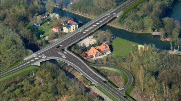In dieser Animation wird die geplante Streckenführung der Nordumgehung erkennbar: Mit einem großen Brückenbauwerk über den Langen Graben und die Durchfahrt zwischen Innen- und Außensee wird die von Wickendorf kommende neue Trasse an den Paulsdamm angebunden. 