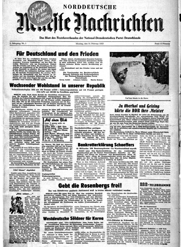 Titelseite der ersten NNN-Ausgabe vom 16. Februar 1953