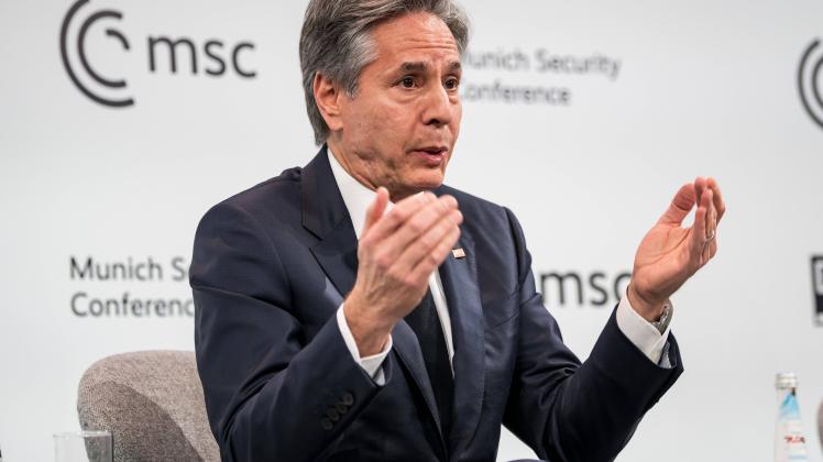 February 18, 2023, Munich, Bavaria, Germany: U.S. Secretary of State Tony Blinken remarks during a panel discussion on t