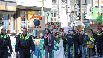 Fridays for Future, Globaler Klimastreik, Demonstration, Demo fuer das Klima. Die Demonstranten laufen durch die Siegene