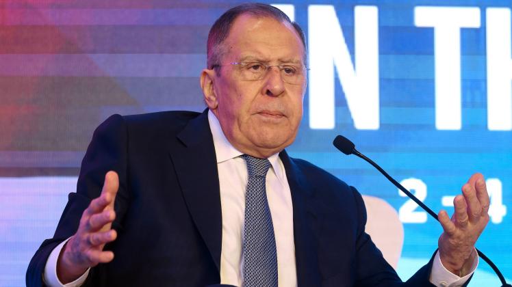 INDIA, NEW DELHI - MARCH 3, 2023: Russia s Minister of Foreign Affairs Sergei Lavrov participates in the Raisina Dialogu
