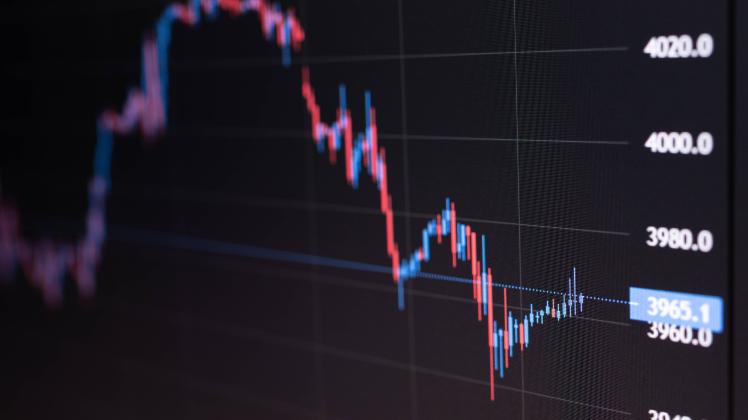 Stock market graph chart background. Selling price action. Selective focus Stock market graph chart background. Selling 