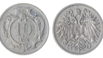 Nickel 10 heller 1910 coin isolated on white background, Austro-Hungarian Empire (Rostislavv)