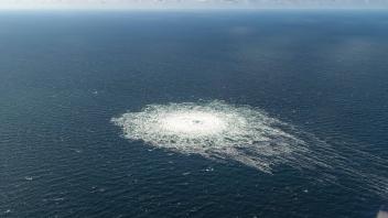 View taken from a Danish F-16 interceptor of the Nord Stream 2 gas leak just south of Dueodde, Denmark, on Tuesday, Sept
