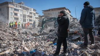 Search Crews Dig Through Rubble In Nurdagi, Turkey On 13 February 2023, search crews continued to dig through the rubble