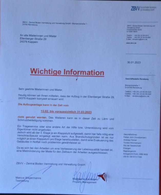 Hochhaus-Mieter in Ellenberg sauer auf Verwaltung ZBVV