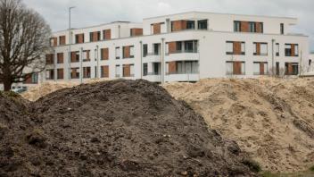 Erdaushub der Bauflächen im Landwehrviertel in Osnabrück, aufgenommen am 23.03.2023. Die Stadt Osnabrück hat ein Konzept zur sozial- und klimagerechten Bodennutzung ausgearbeitet. Foto: David Ebener