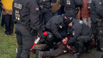 Protest vor Malzfabrik in Grevesmühlen.
