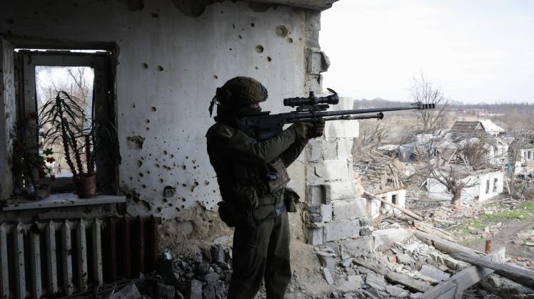 March 27, 2023. Russia. Donetsk region. A soldier in the zone of a special military operation in the Donetsk direction. 