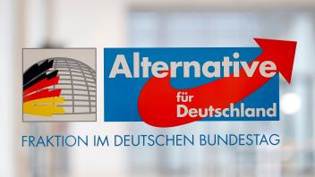 Hinweisschild auf die AfD-Fraktion im Deutschen Bundestag. (Themenbild, Symbolbild) Berlin, 16.12.2021 *** Sign for the