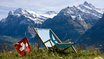 Halfway station at Männlichen peak, near Holenstein, swiss alps.