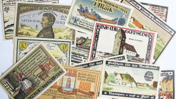 Kleine Kunstwerke: Notgeldscheine der Sylter Gemeinden.