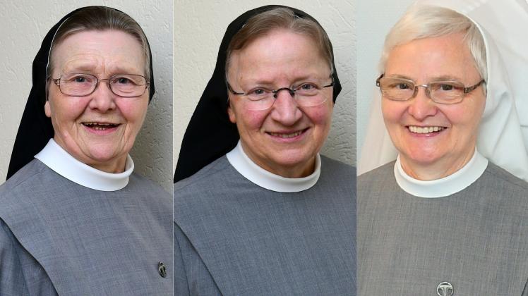 Schwester Wendelinis, Schwester Franzilde und Schwester Marion verlassen das Dammer Krankenhaus.
