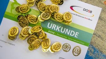 Urkunde und Abzeichen für das Deutsche Sportabzeichen