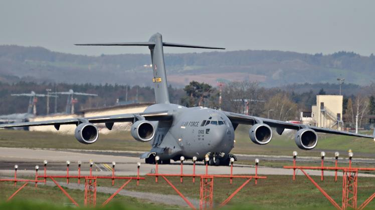15.04.2023 Ramstein Air Base Lockheed C17 der US Amerikanischen Luftwaffe vor dem Start auf der Ramstein Air Force Base.