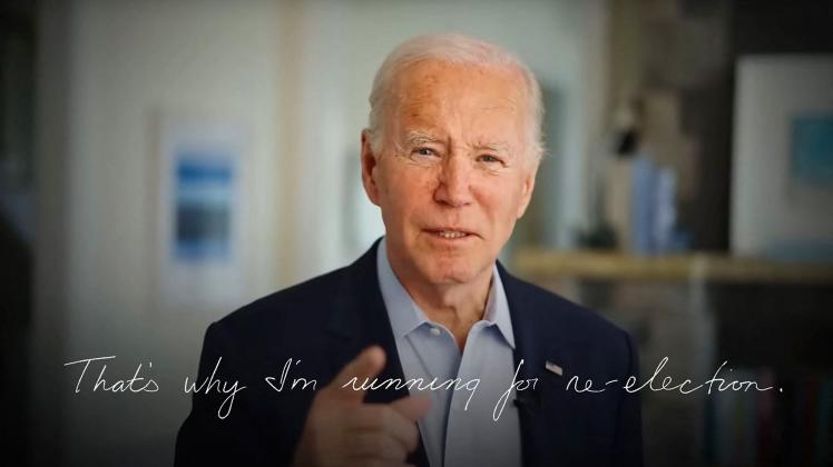 TOPSHOT - In this still image taken from a video released by the Biden Harris Presidential Campaign, US President Joe Biden, on April 25, 2023, announces he is running for re-election in 2024, plunging at the record age of 80 into a ferocious new White House campaign "to finish the job." (Photo by Handout / Biden Harris Presidential Campaign / AFP) / RESTRICTED TO EDITORIAL USE - MANDATORY CREDIT "AFP PHOTO / Biden Harris Presidential Campaign" - NO MARKETING NO ADVERTISING CAMPAIGNS - DISTRIBUTED AS A SERVICE TO CLIENTS