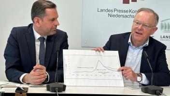 Stellten Pläne für einen Industriestrompreis und eine Investitionsprämie vor: Niedersachsens Wirtschaftsminister Olaf Lies (links) und Ministerpräsident Stephan Weil (beide SPD).