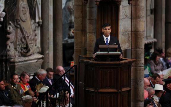 Rishi Sunak, Premierminister von Großbritannien, sprach während der Krönungszeremonie. Krönung von König Charles III.