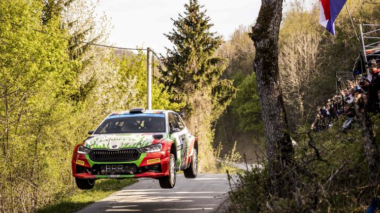 32 Armin KREMER (DEU), Ella KREMER (DEU), SKODA Fabia Evo, RC2, Rally2, action during the Croatia Rally 2023, 4th round 