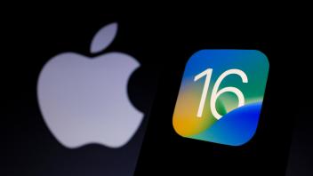 June 7, 2022, Asuncion, Paraguay: Logo of iOS 16 displayed on iPhone next to the Apple logo. Apple revealed its operatin