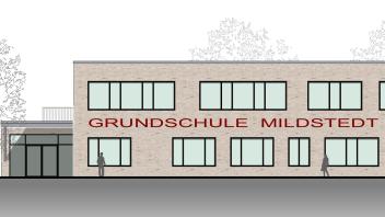 So soll ein Teil der neuen Grundschule von Süden aus gesehen aussehen