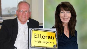 Ralf Martens (BVE) und Claudia Hansen (SPD), Kandidaten für das Bürgermeisteramt in Ellerau, in einer Collage