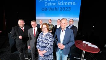 Schwerin OB wahl 2023; die Kandidaten  in der Debatte beim Blauen Salon der SVZ im Capitol in Schwerin. 15.05.2023 Foto Voljker Bohlmann