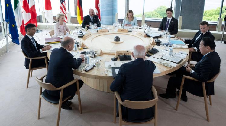 May 19, 2023, Hiroshima, Japan: Prime Minister Justin Trudeau and other leaders attend the first working session at the 