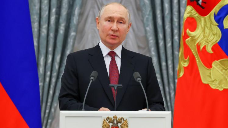 RUSSIA, MOSCOW - MAY 23, 2023: Russia s President Vladimir Putin speaks during ceremony to present state decorations at 
