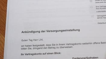 Ende März drohte EWE dem Haselünner Michael Lihl an, die Versorgung mit Gas einzustellen. Die Abschläge hatte er alle bezahlt, sämtliche Lastschriften auf seinem Konto waren eingelöst worden.